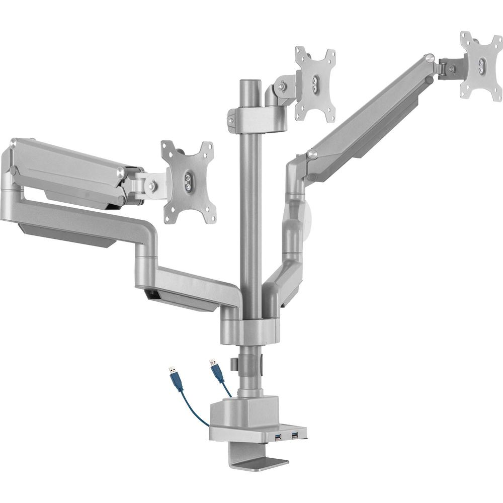 Lorell Mounting Arm for Monitor - Gray - Height Adjustable - 3 Display(s) Supported - 15.40 lb Load Capacity - 75 x 75, 100 x 10