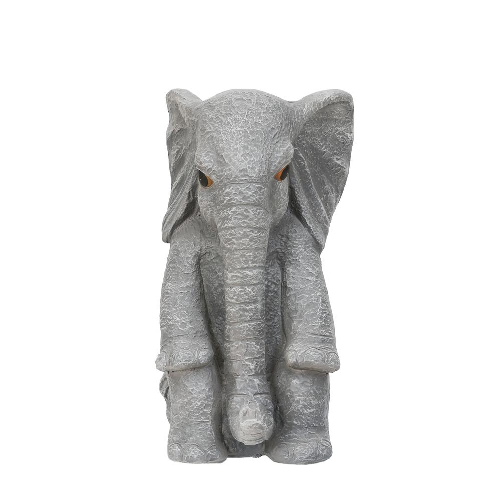 LuxenHome Gray MgO Sitting Elephant Statue