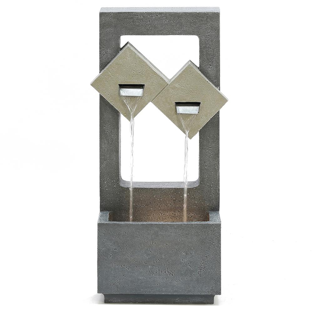 Cascading Gray Resin Rectangular Outdoor Fountain with LED Lights