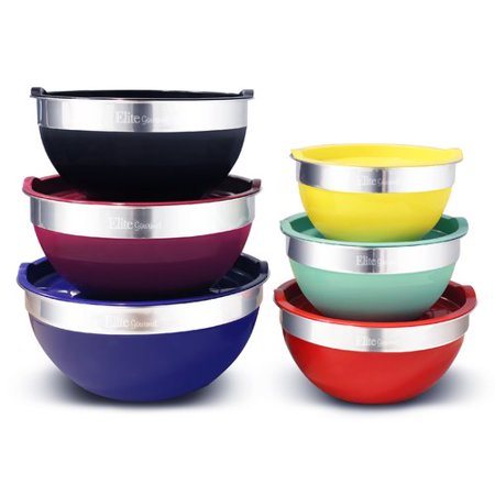 Elite Gourmet Ebs-0012 Colored Mixing Bowls With Lids 12Pc