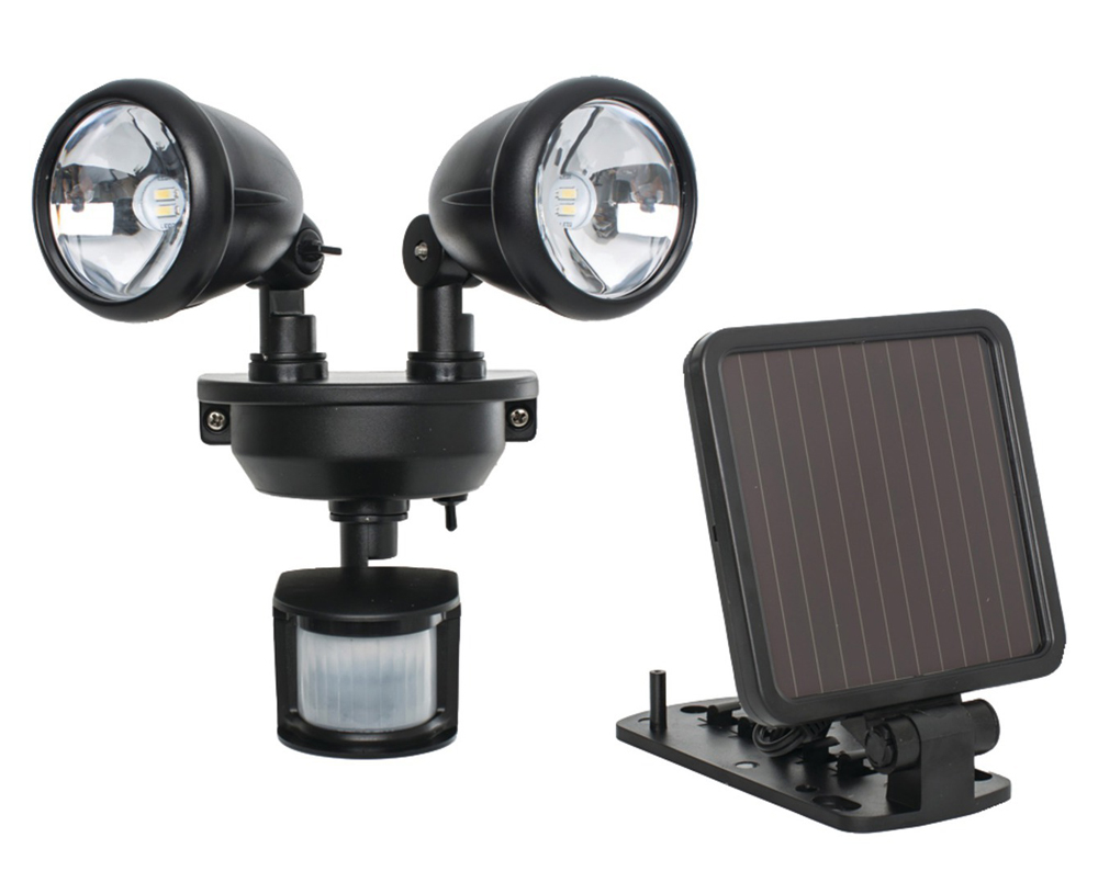 MAXSA Innovations 44215 Solar-Powered Dual-Head LED Security Spotlight (Black)