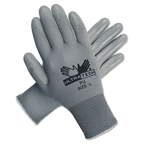 Ultra Tech Tactile Dexterity Work Gloves, White/Gray, Large, 12 Pairs