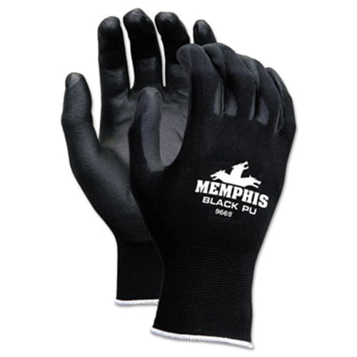 Economy PU Coated Work Gloves, Black, Large, 1 Dozen
