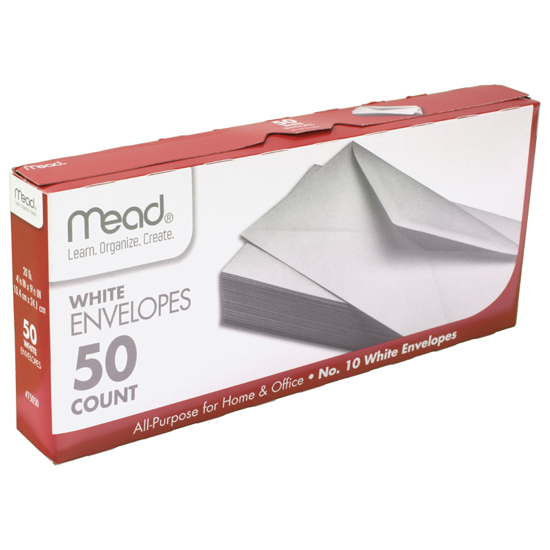 White Gummed Business Envelopes, 4 1/8 x 9 1/250#10, Pack of 50