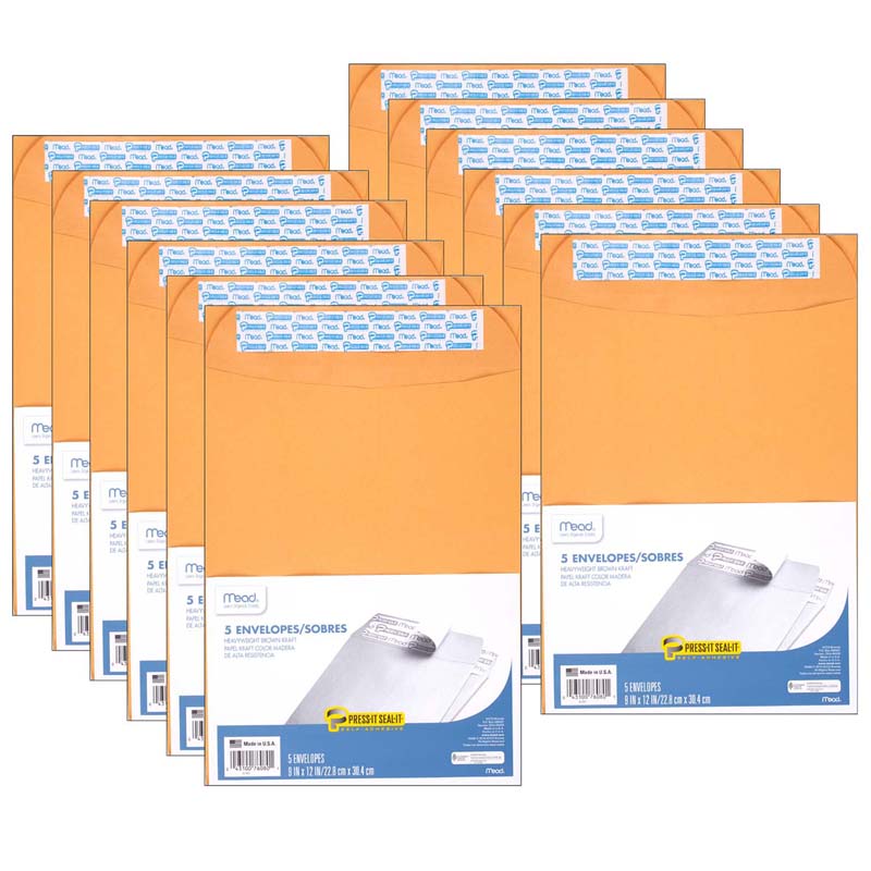 Press-It Seal-It Envelopes, 9" x 12", 5 Per Box, 12 Boxes