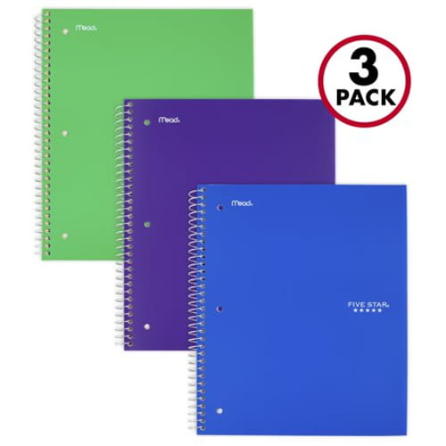 Wirebound Notebook, 1 Subject, Medium/College Rule, Randomly Assorted Covers, 11 x 8.5, 100 Sheets, 3/Pack
