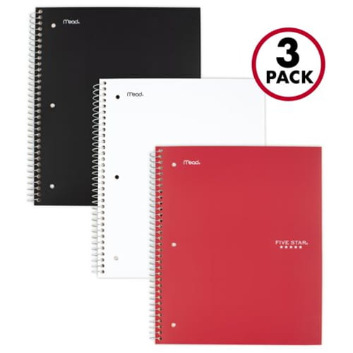 Wirebound Notebook, 1 Subject, Medium/College Rule, Randomly Assorted Covers, 11 x 8.5, 100 Sheets, 3/Pack