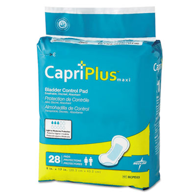 Capri Plus Bladder Control Pads, Ultra Plus, 8" x 17", 28/Pack, 6/Case