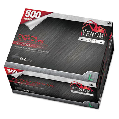 Venom Steel Industrial Nitrile Gloves, Large, Black, 6 mil, 500 Gloves/Box