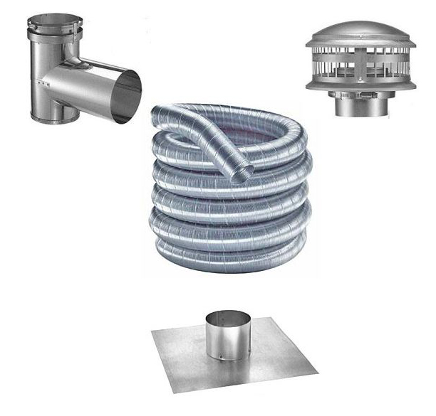 5.5" X 25' Duravent DuraFlex Light 304-Alloy Liner Tee Kit - 55DF304-25KT