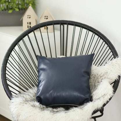 Bohemian Vegan Faux Leather Throw Pillow Covers 17"x17" Navy Blue