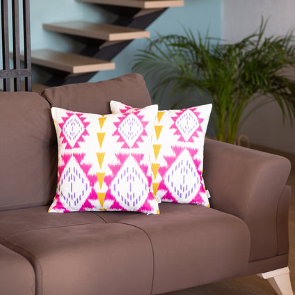 Ikat Set of 2 Square Boho Throw Pillow Covers 18"x18" Pink - 03