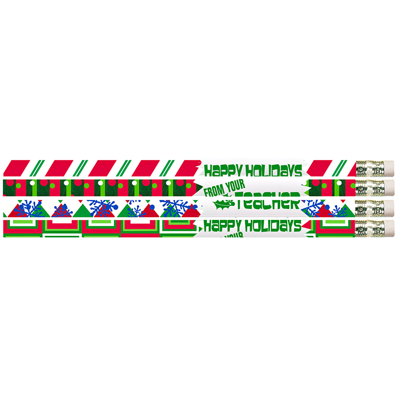 Happy Holidays From Your Teacher Motivational Pencils, Pack of 12