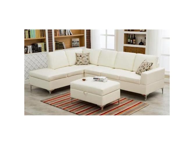 Colton Beige Ottoman in Polyester Fabric