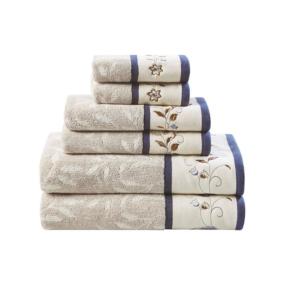 100% Cotton Embroidered Jacquard 6pcs Towel Set