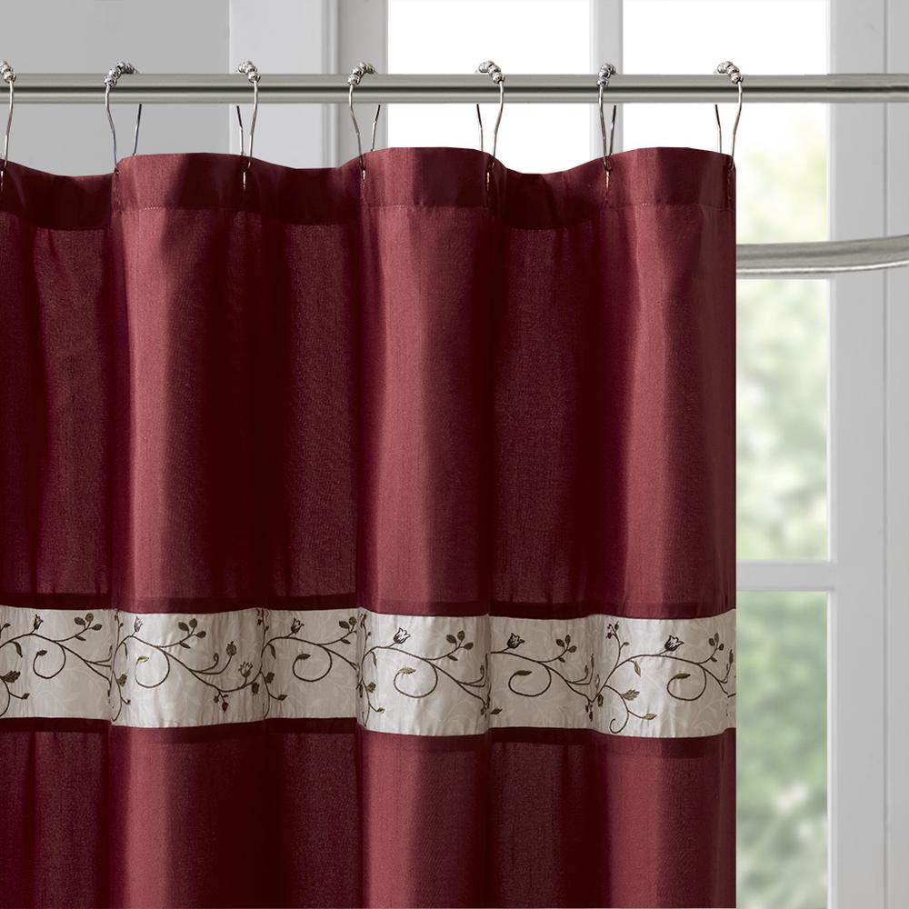 Faux Silk Lined Shower Curtain w/Embroidery,MP70-644