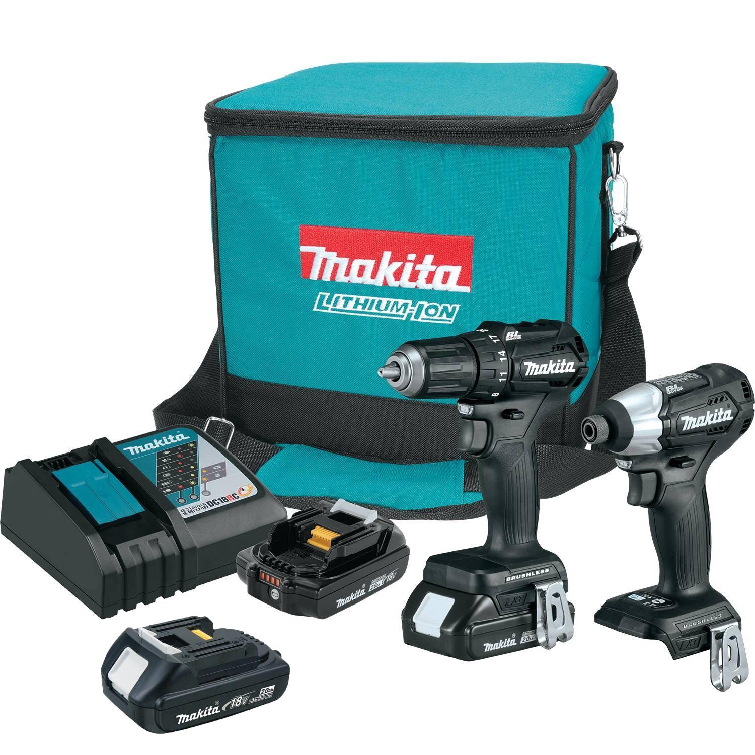Makita 18V LXT Lithium-Ion Sub-Compact Brushless Cordless 2-Pc. Combo Kit (2.0Ah) with extra battery