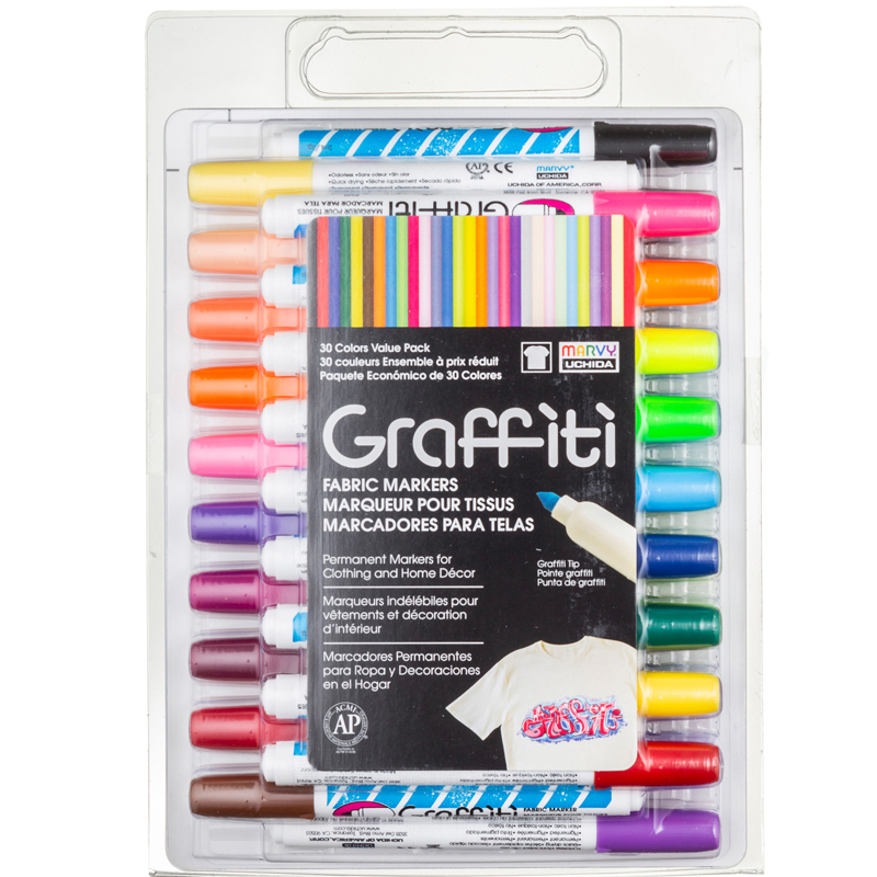 Marvy Graffiti Fabric Markers - Medium Marker Point - Tapered Marker Point StylePigment-based Ink - 30 / Set