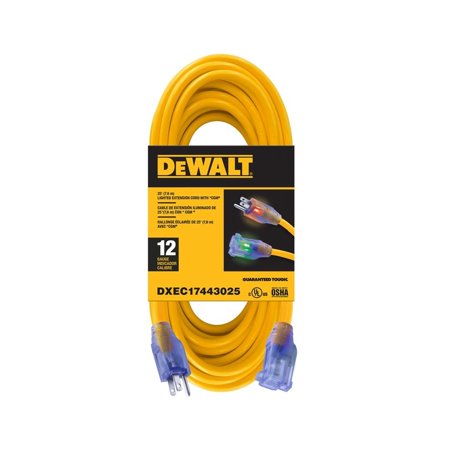 12/3 25FT LIGHTED DEWALT EXT CORD (GROUND MONITOR INCL)