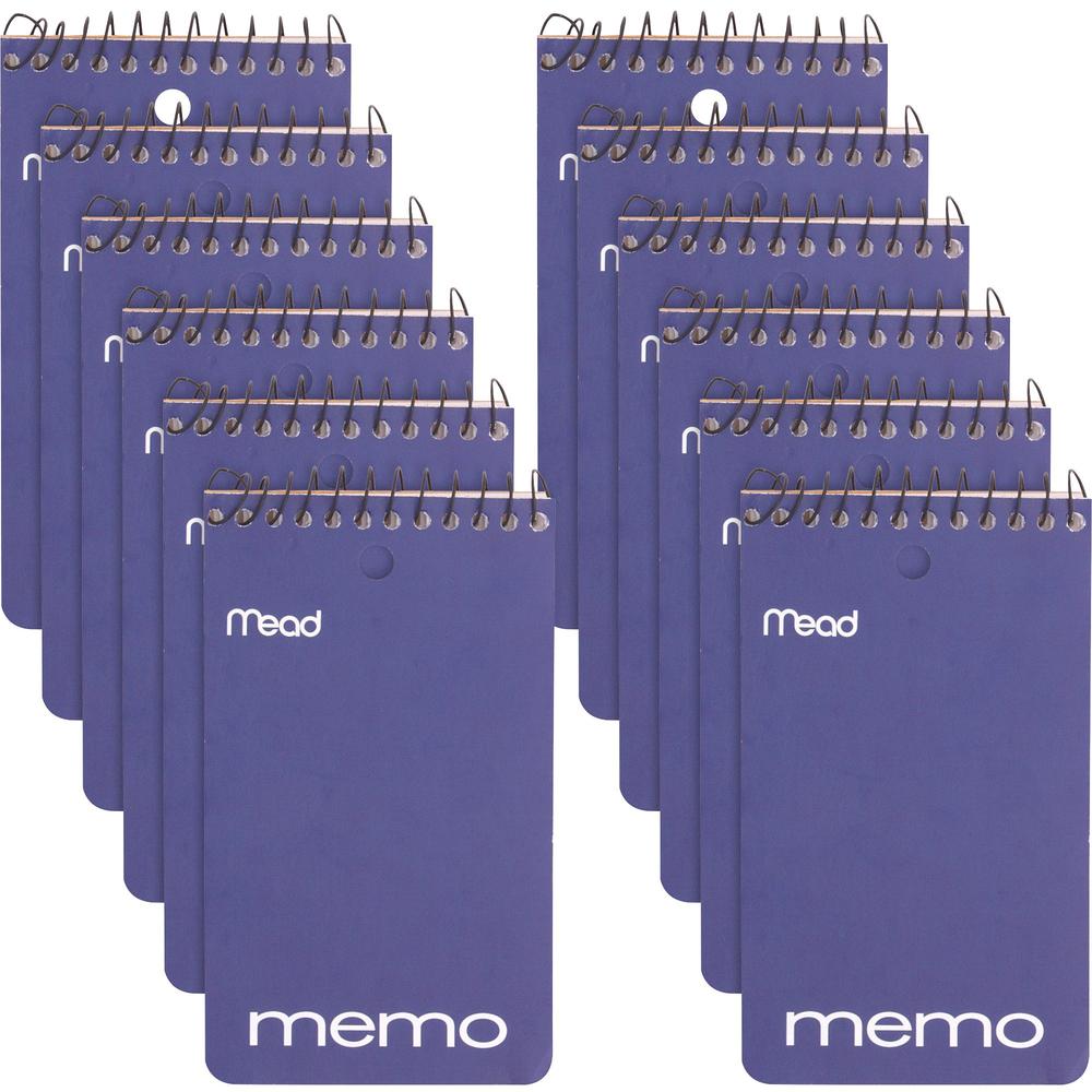 Mead Wirebound Memo Book - 60 Sheets - 120 Pages - Wire Bound - College Ruled - 3" x 5" - White Paper - AssortedCardboard Cover 