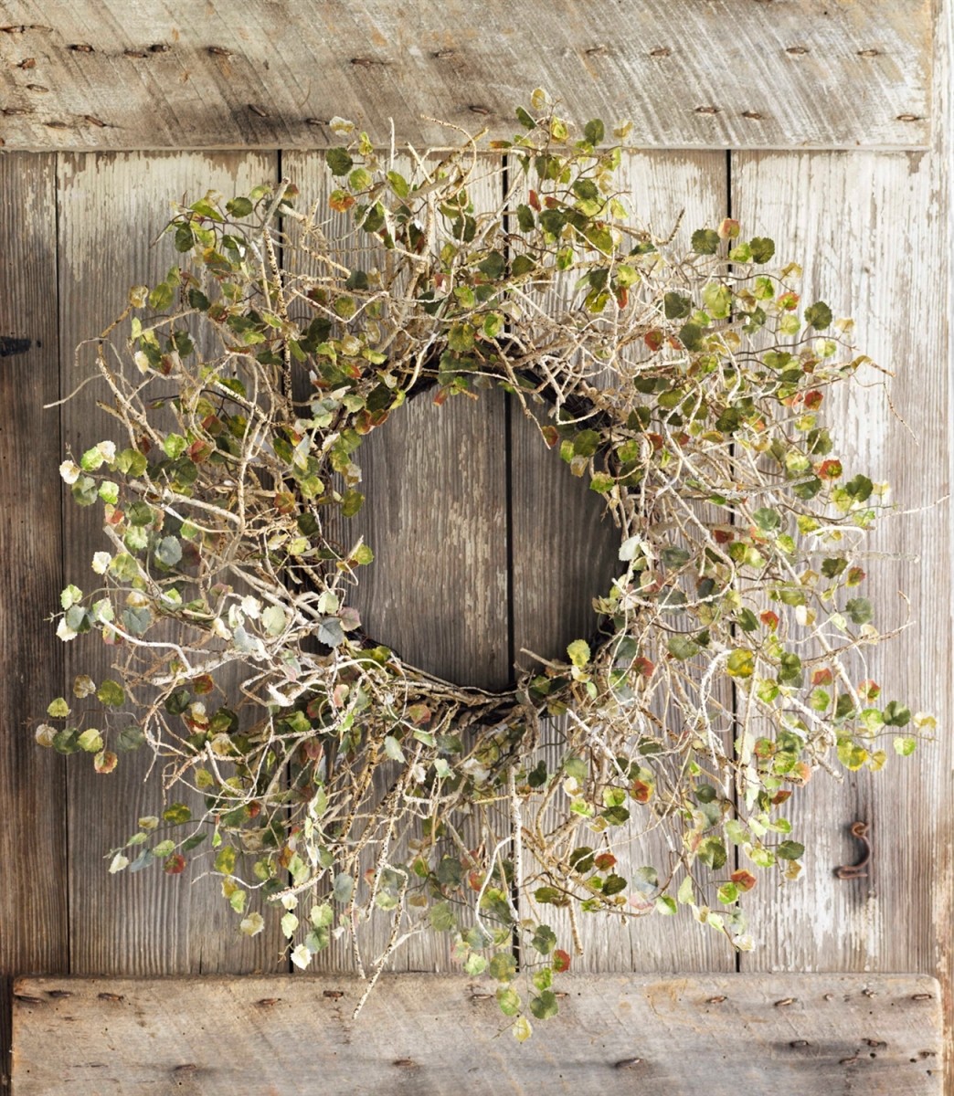 Birch Branch Wreath w/Mini Leaves 26"D Polyester/Wire