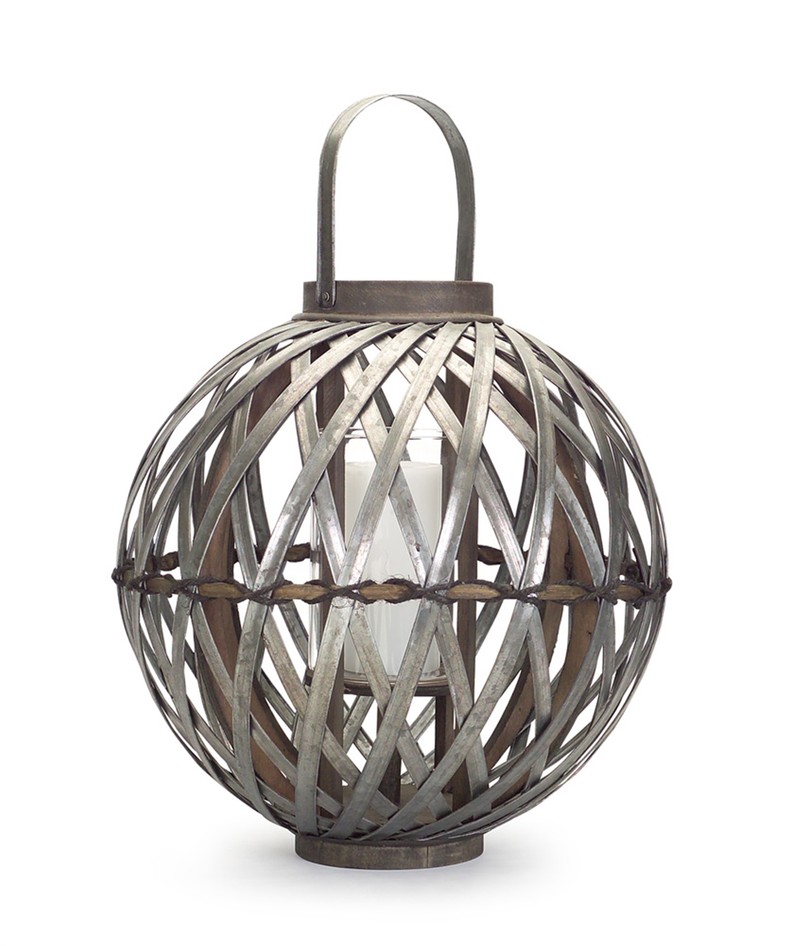 Metal Work Lantern 16"D, 22"H Metal/Wood/Glass