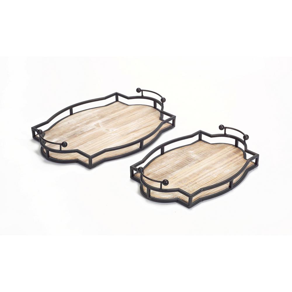 Decorative Trays (Set of 2) 15.75"L, 18.75"L Metal/Wood