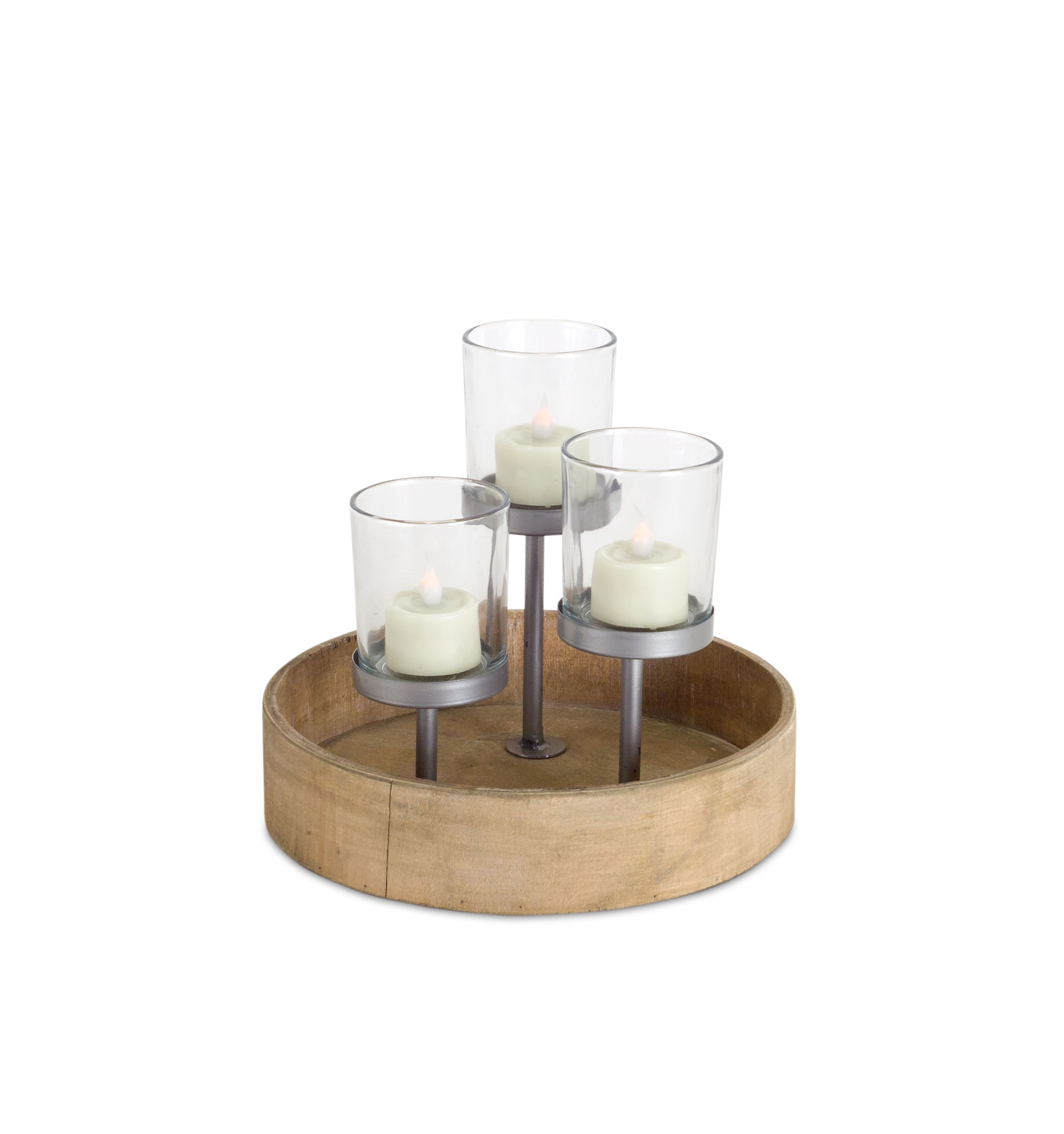 Votive Holder 8.25" x 7.5"H Wood/Metal/Glass