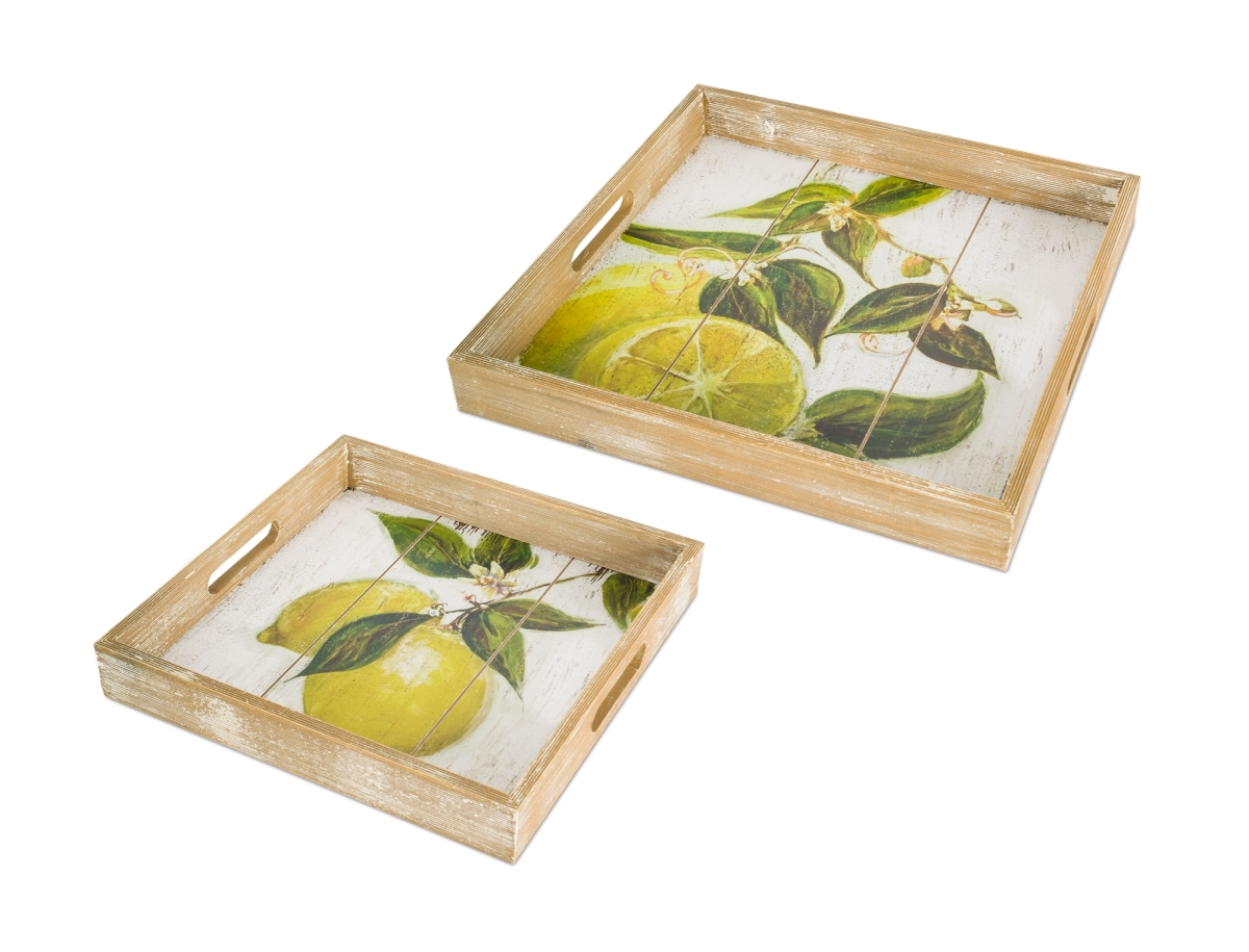 Lemon Print Tray (Set of 2) 13.5"L, 15.75"L Wood/MDF