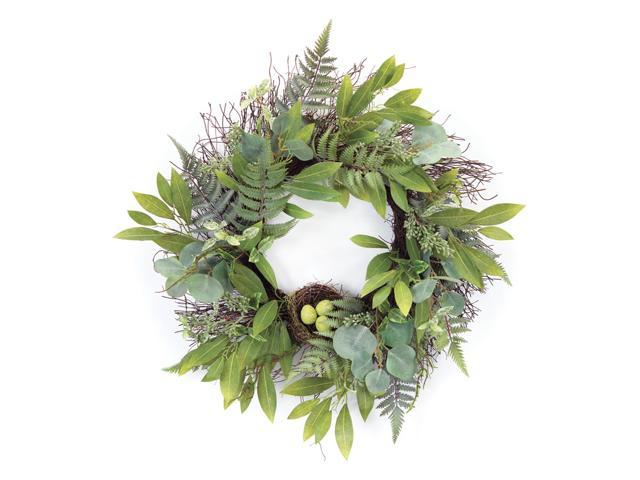 Mixed Foliage W/Nest Wreath 25"D Polyester