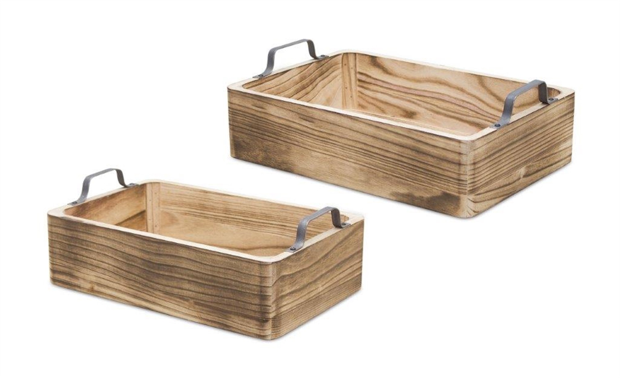 Tray (Set of 2) 16.5"L x 10.5"W x 4.75"H, 17.75"L x 12.25"W x 6"H Wood/Steel