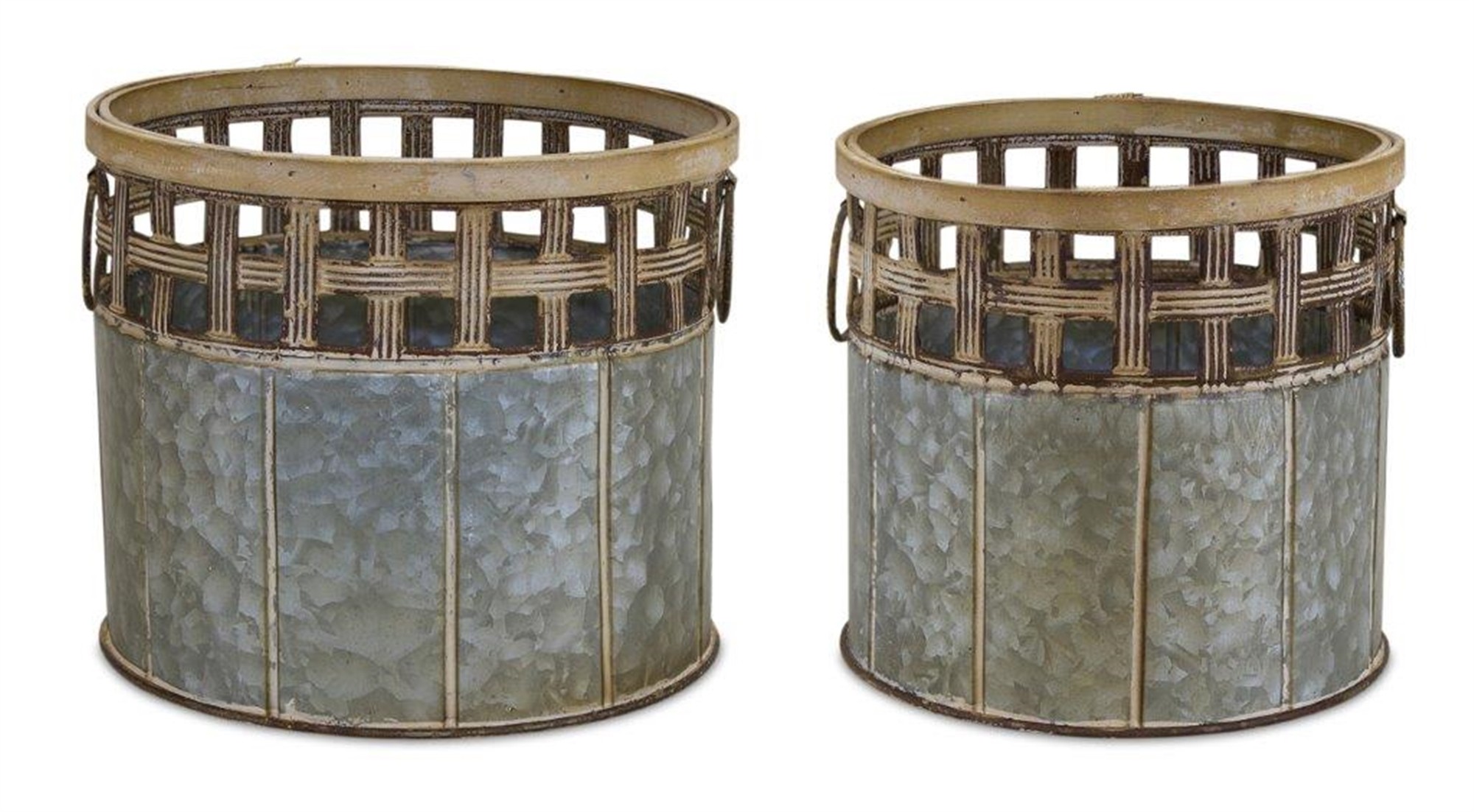 Planter (Set of 2) 8.75"D x 8.5"H, 10"D x 8.5"H Iron/Bamboo