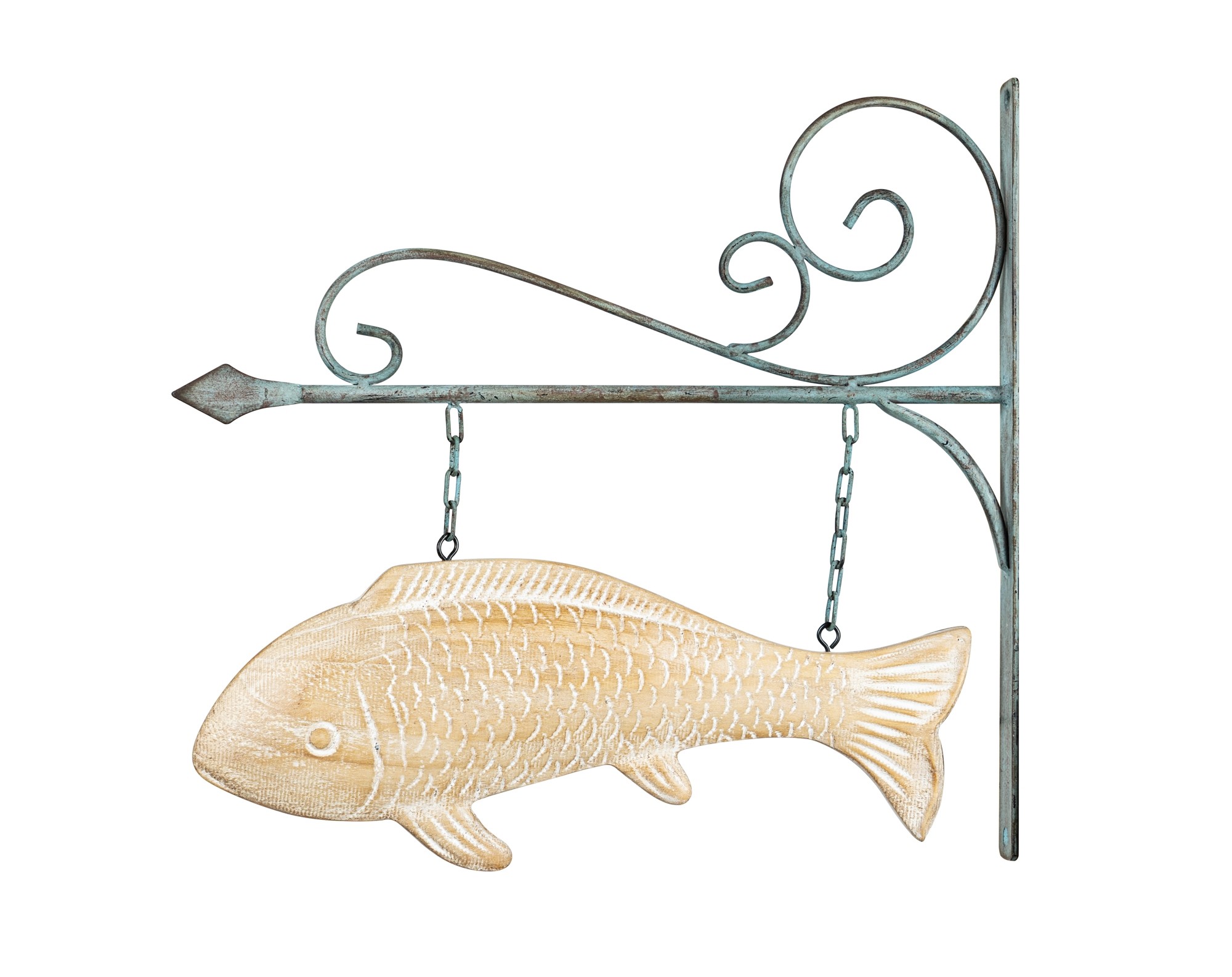 Hanging Fish Plaque 14.75"L x 14"H Wood/Iron