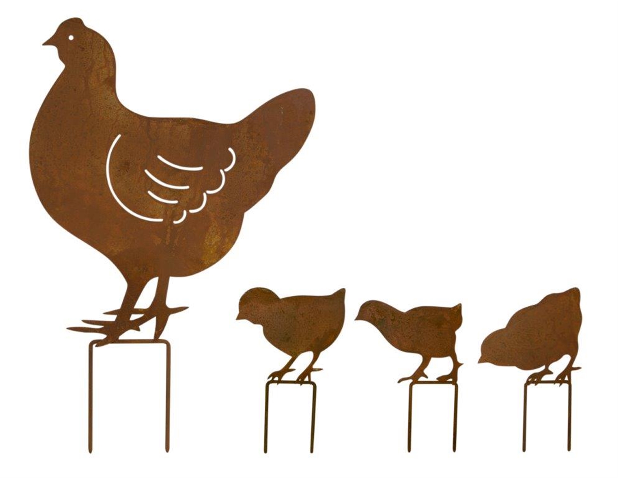 Chicken Family Lawn Stake (Set of 4) 5"L x 7"H, 12.25"L x 18.5"H Iron