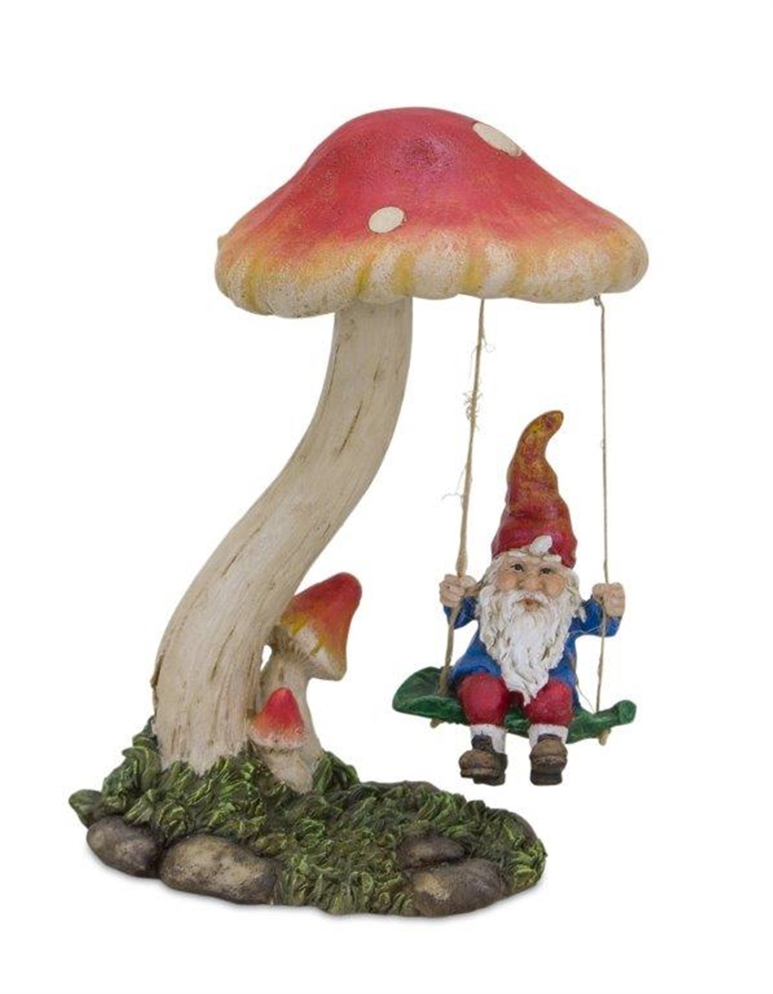 Gnome w/Mushroom Swing 6"L x 6.5"H Resin