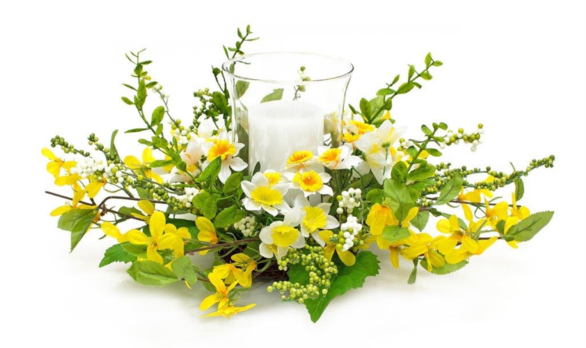 Narcissus and Forsythia Candle Holder 18"D x 8"H Polyester/Glass