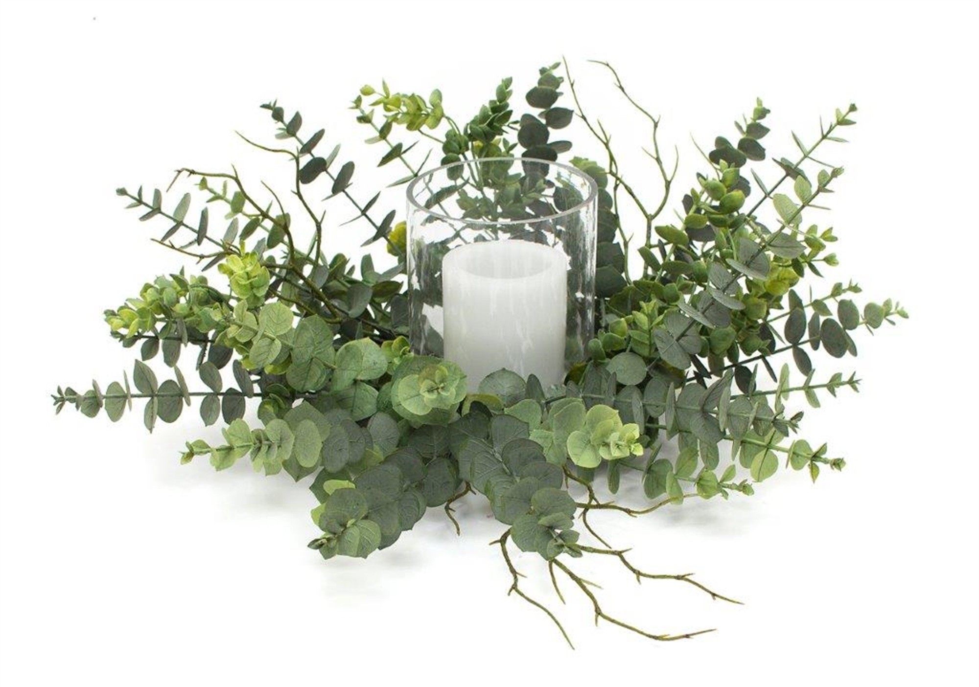 Eucalyptus Candle Holder 19"D x 9"H Plastic/Glass