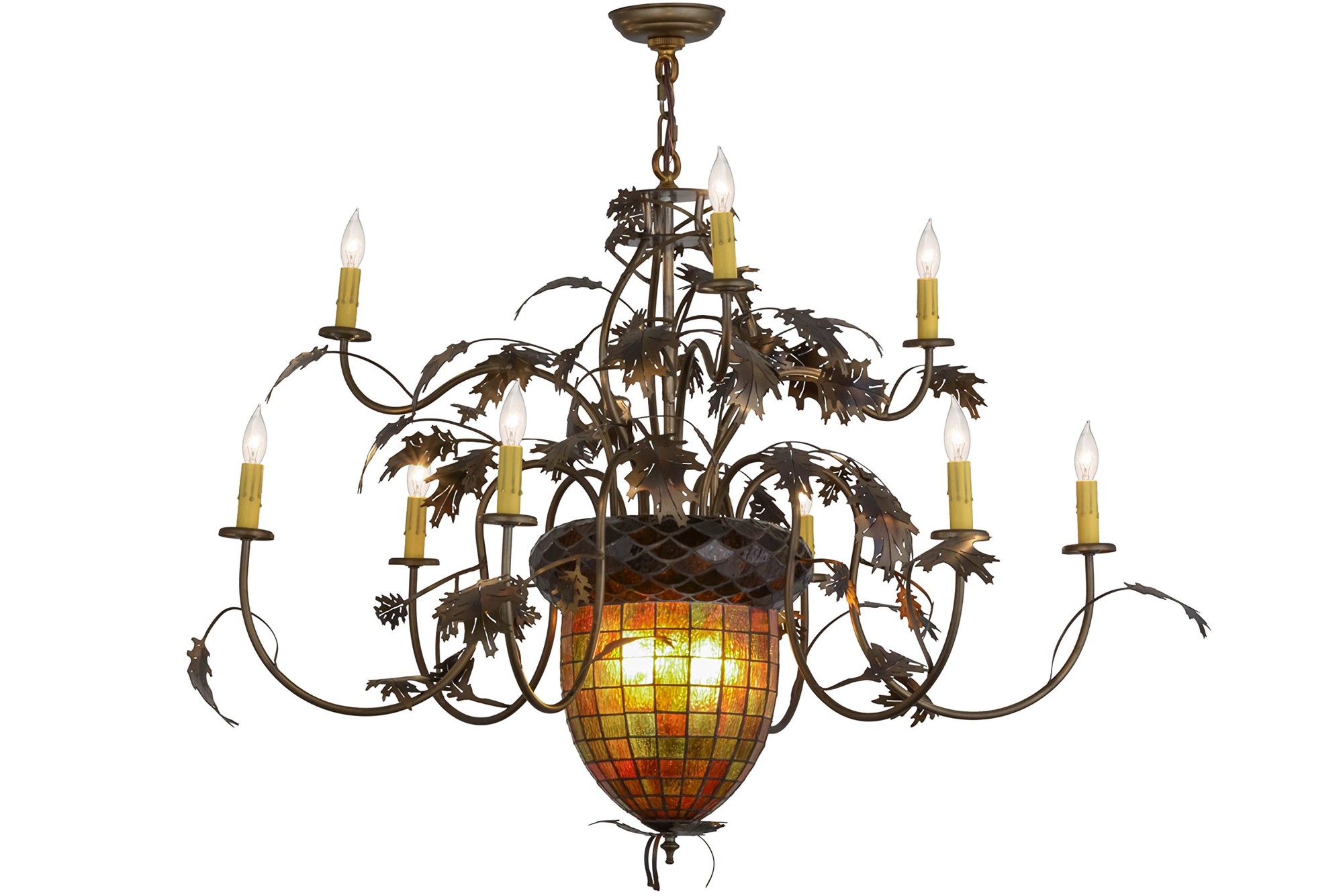 39"W Greenbriar Oak 9 Arm Chandelier