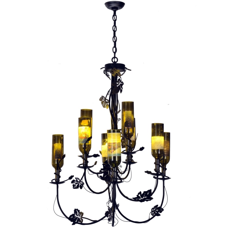 34"W Tuscan Vineyard 9 Arm Wine Bottle Chandelier