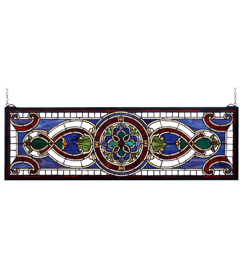 36" Wide X 11" High Evelyn in Lapis Stained Glass Window