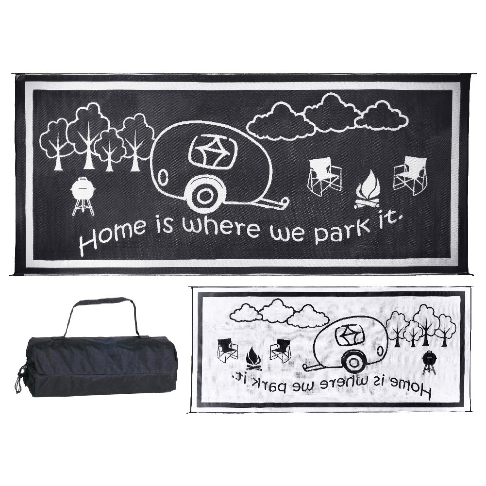 RV HOME MAT BLACK/WHITE 8' X 18' WITH CARRYING BAG
