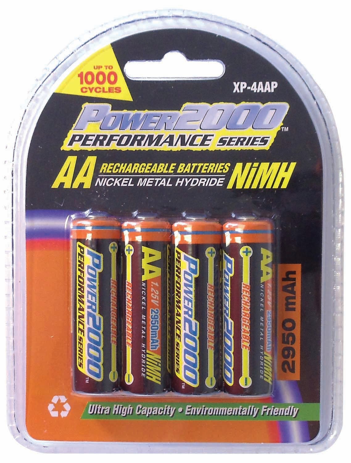 POWER2000 PERFORMANCE SERIES 4 PACK 2,950mAh "AA" NICKLE METAL HYDRIDE RECHARGEABLE BATTERIES