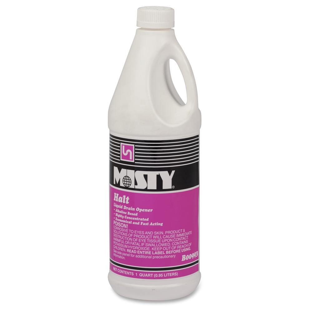 MISTY Halt Liquid Drain Opener - Ready-To-Use/Concentrate Liquid - 32 fl oz (1 quart) - 12 / Carton - Red