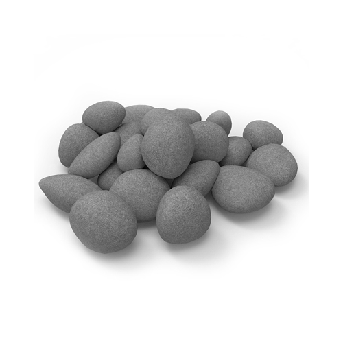 24 Piece Ceramic Fireplace Pebble Set In Gray