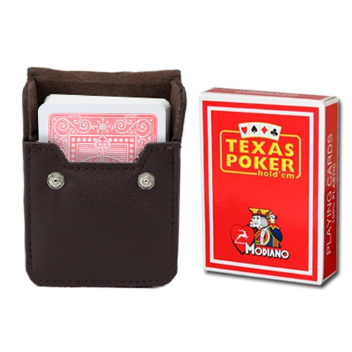 Red Modiano Texas, Poker-Jumbo Cards w/ Leather Case 