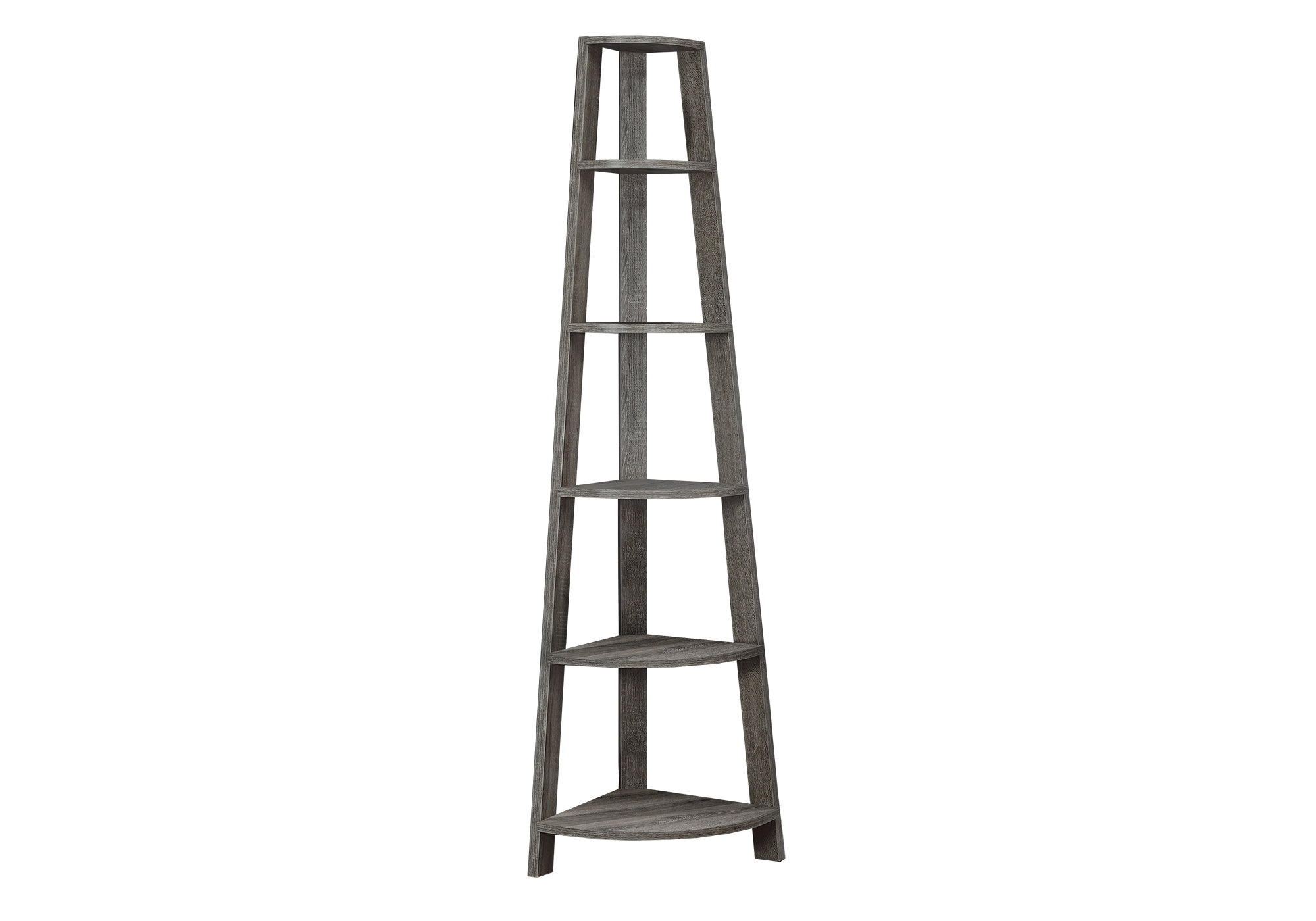 BOOKCASE - 72"H / DARK TAUPE CORNER ACCENT ETAGERE