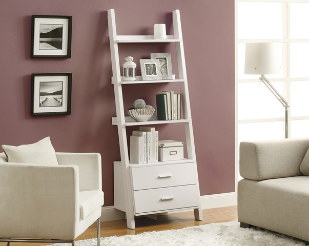 BOOKCASE - 69"H / WHITE LADDER WITH 2 STORAGE DRAWERS