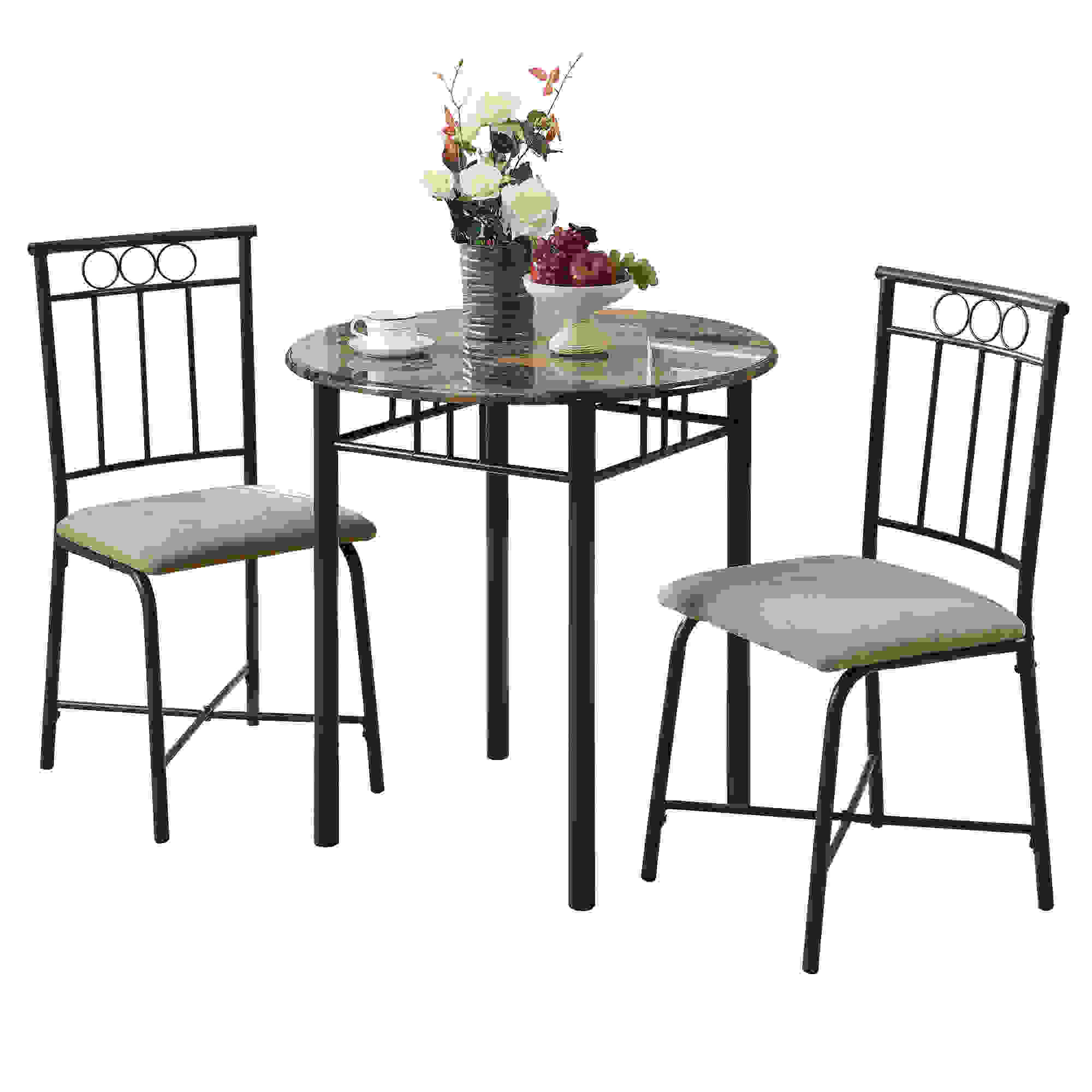 DINING SET - 3PCS SET / CAPPUCCINO MARBLE / BRONZE METAL