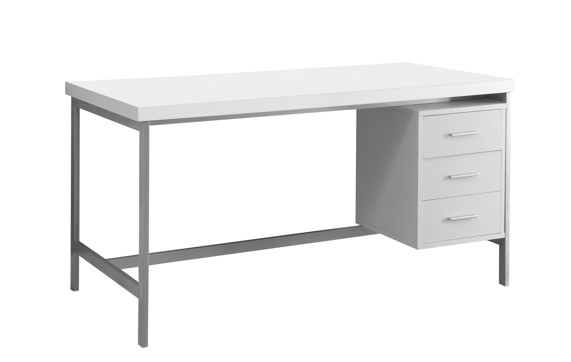 COMPUTER DESK - 60"L / WHITE / SILVER METAL WITH 3 DRAWERS