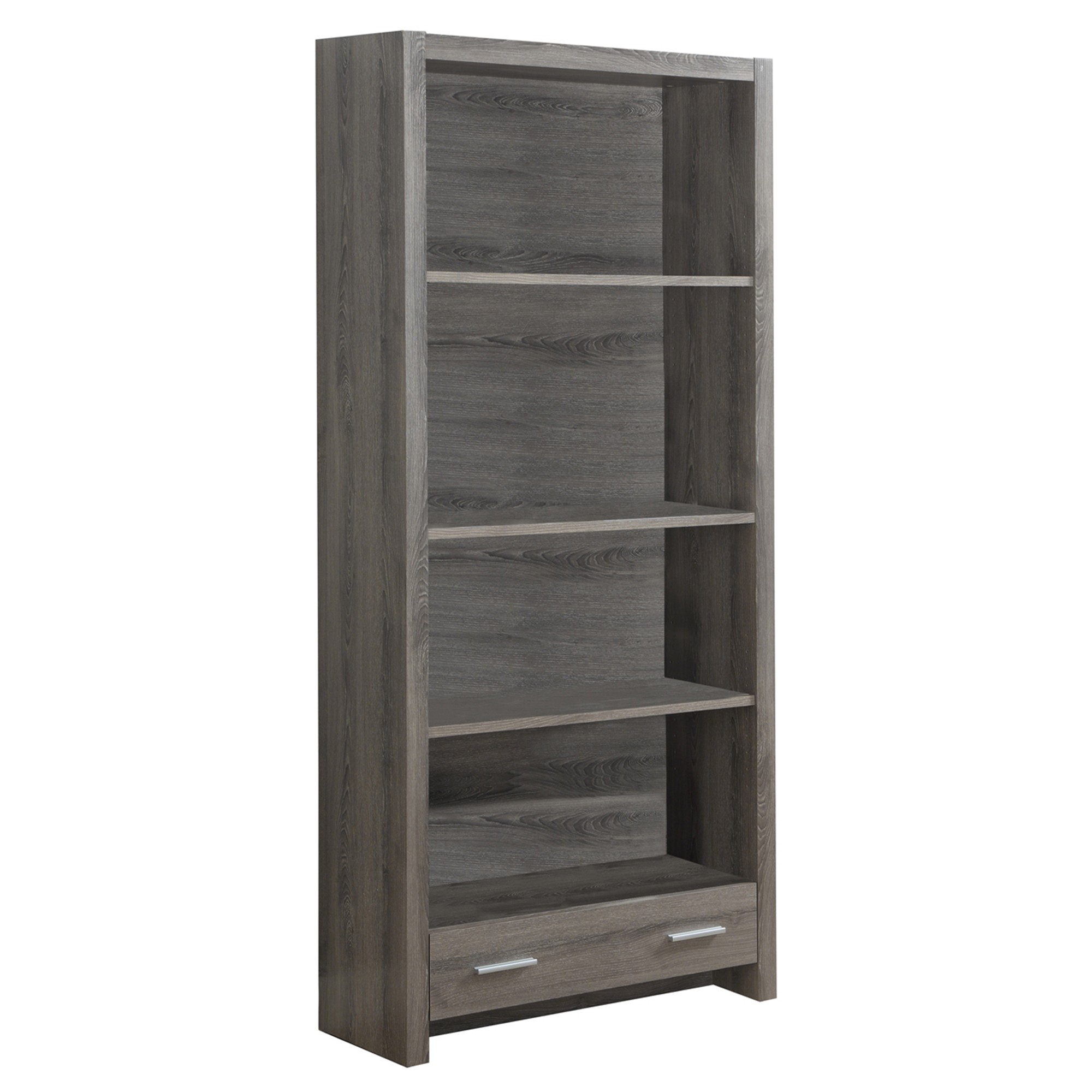 BOOKCASE - 71"H / DARK TAUPE WITH A STORAGE DRAWER